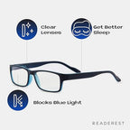 Readerest Blue Light Blocking Reading Glasses (Blue, 1.25 Magnification) Computer Eyeglasses With Thin Reflective Lens, Antiglare, Eye Strain, UV Protection, Stylish For Men And Women