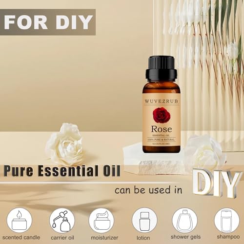 Rose Essential Oils 10ML, 100% Pure and Natural Essential Oil for Aromatherapy Diffuser - 0.33 Fl Oz/Rose