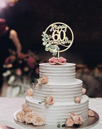Happy 60th Anniversary Cake Toppers - 60th Anniversary Party Decorations, 60 Wedding Party, Company Decor, Wooden Decorations Diamond wedding