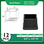 EASYEAH 3/4" (19mm) Square Chair Leg Floor Protectors, Black Rubber Chair Leg Caps, Non-Slip Patio Furniture Feet Cap, PVC Chair Feet Covers for Hardwood Floors, Tables & Patio Furniture, 12pcs