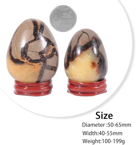 mookaitedecor Natural Septarian Dragon Crystal Egg with Wooden Stand for Display, Polished Stone Eggs for Divination Feng Shui Home Office Decoration, 1.96-2.55 Inch