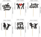 Ercadio Divorce Cupcake Toppers - 24pcs Black Glitter Set for Break Up, Bachelor Freedom Party - Cake Decoration Supplies
