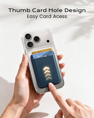 Magnetic Mag-safe Wallet Cell Phone Card Holder for Phone Case with Mag-Safe, Stronger Magnetic RFID Leather Stick on Phone Wallet Compatible with iPhone 17/16/15/14/13/12 Series,Navy Blue Color