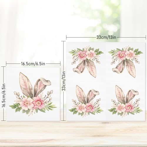 Whaline 20 Pcs Easter Luncheon Napkins Disposable Paper Napkin Decorative Rabbit Bunny Ear Floral Greenery Dessert Dinner Hand Napkin for Spring Home Party Table Supplies Decor