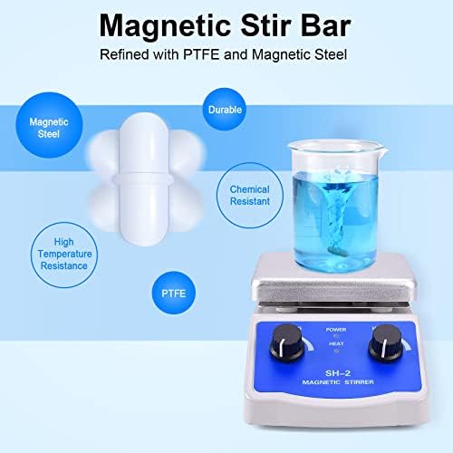 Slendor Magnetic Stirrer Hot Plate Mixer 1000ml Stirring Capacity 5 x 5 inch Max 520°F Hotplate and 100-2000 RPM Stirrer, Stirring Bar & Support Stand Included
