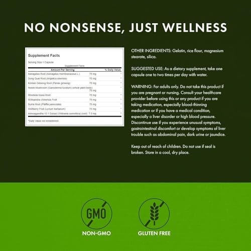 Swanson Rhodiola Ashwagandha Ginseng Complex Energy Immune Function Nervous System Stress Support Adaptogen Herb Supplement 60 Capsules
