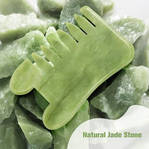 airogym Jade Stone Gua Sha Massage Tool Set Larger Guasha Board with Handle, Jade Stone Guasha Scalp Comb, Muscle Scraping Massage Tools