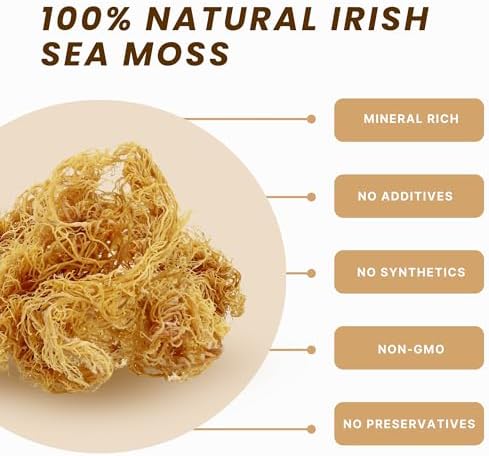 Raw Wildcrafted Gold Sea Moss from St. Lucia, Sun-Dried Whole Leaf Irish Moss, Natural Wild Sea Moss | Makes 120+ oz Gel | 8 oz Bag