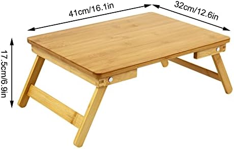 WKWKER 100% Bamboo Laptop Desk Flat Surface Lap Stand Table with Folding Legs Portable Table Bed Tray for Workstation Computer Writing Studio (Natural)