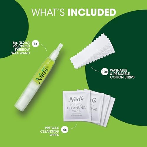 Nad's Eyebrow Shaper Wax Kit Eyebrow Facial Hair Removal Delicate Areas Cotton Strips, Cleansing Wipes, 0.2 Ounce (Pack of 1)