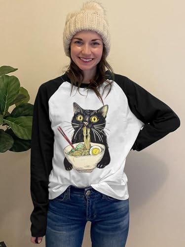 JINTING Cat Shirts for Women - Loose Fit Lightweight Long Sleeve Graphic Spring Outfits Printed Blouse Casual Tops