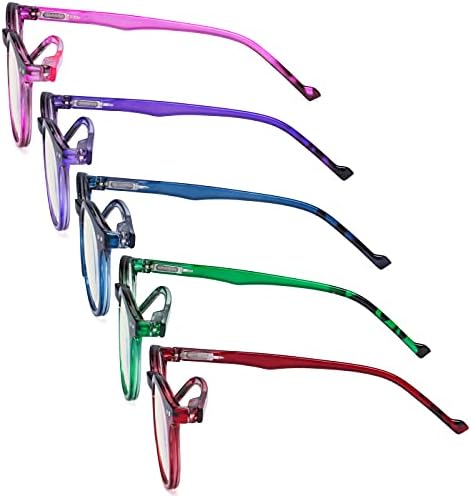 Eyekepper 5 Pack Fashionable Blue Light Filter Glasses Women - Anti Digital Glare Oval Round Computer Reading Glasses +1.50