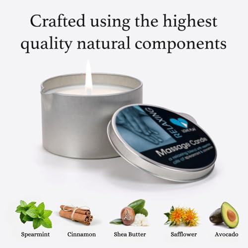 LOVE PLAY Massage Oil Candle for Home SPA - Vegan Moisturizing Body Oil Candle for Pure Relaxation - Hydrating Skin Care Massage Oils with Essential Oils (6.76oz) (Relaxing)