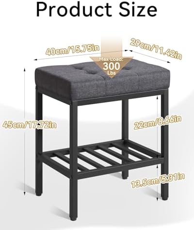 IBUYKE Rectangular Makeup Stool with Adjustable Feet and Storage Space, Footrest Chair, Linen Seat Vanity Stool, Multi-Use as Small Side Table or Ottoman, for Bedroom, Dark Gray WBD017G
