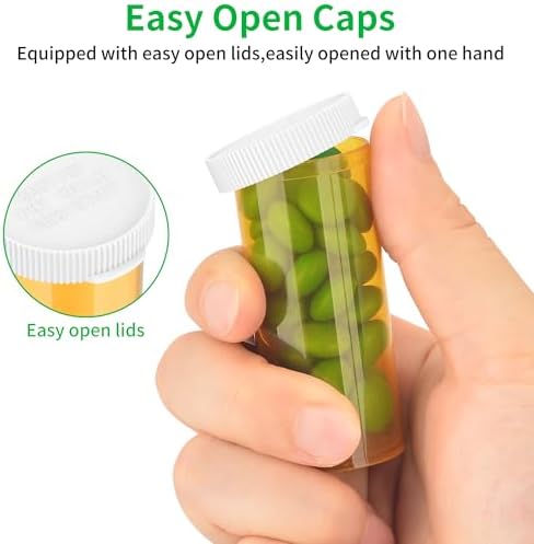 Urekt Pill Bottles Empty with Caps(54 Pack), 8 Dram Small Medicine Bottle with Easy Open Snap Cap Plastic Prescription Medication Vial Container Clear Travel Pill Bottle Case