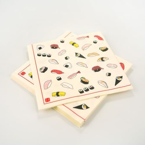 Frontia Paper Napkins Kawaii Cute 13x13" 20 Count 3-Ply Cocktail Decoupage Luncheon Disposable for Dinner Birthday Party Japan Import (Sushi)