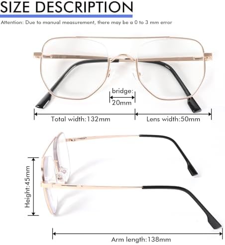 MMOWW 3 Pack Aviator Reading Glasses for Women Men Double Bridge Metal Frame Spring Hinges Blue Light Blocking Readers