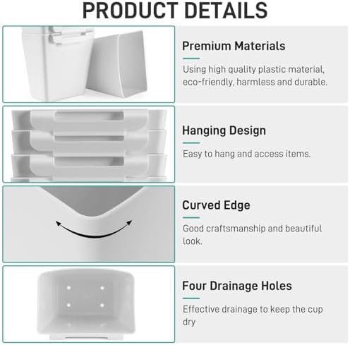 5 Pack Hanging Cup Holders, Multipurpose Rolling Cart Accessories Utility Cart Accessories For Art Craft Supplies, Space Saving Hanging Storage Basket Pencil Holder Makeup Organizers (White)