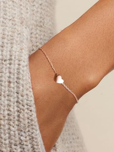 ChicSilver Personalized Tiny Heart/Star/Moon/Dot/Lotus Bracelet, Sterling Silver Dainty Link Chain Bracelet for Women Silver/Gold Plated/Rose Gold Plated
