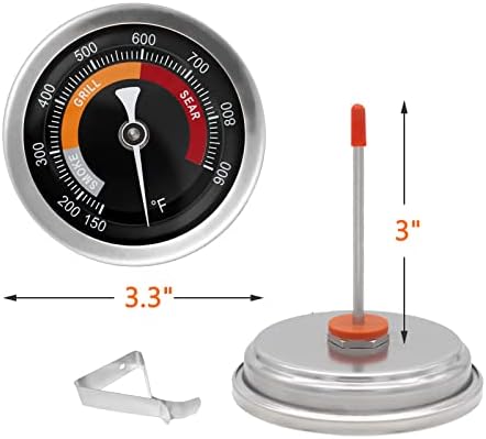 3.3" Grill Thermometer Replacement Part for Big Green Egg, Char Griller, BBQ Grill Thermometer for Smoker Outside Grill Temperature Gauge, 150-900°F