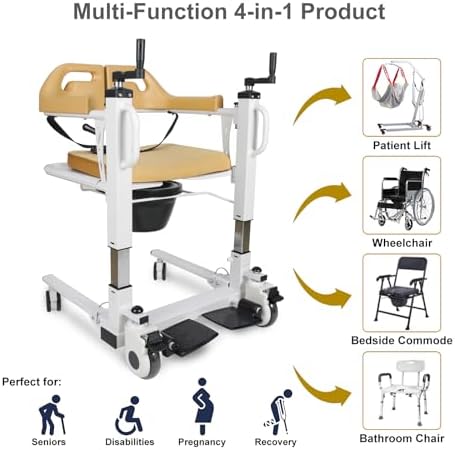 Patient Lift Transfer Chair for Home, 4 in 1 Portable Transfer Chair for Senior Adults, Bed to Toilet Transfer Lift, Ships from USA - Weight Capacity 290 lb - Easy to Use