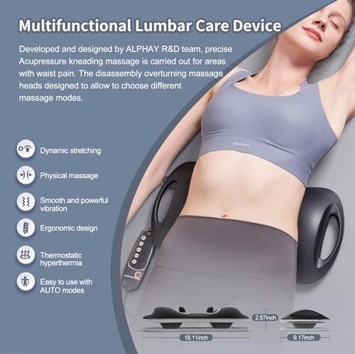 ALPHAY Multifunctional Lumbar Traction Device with Dynamic Lumbar Stretching & Knead Massage, Heat & Vibration Physical Therapy, Lower Back Massager Lumbar Traction at Home, Office, Waist Pain Relief