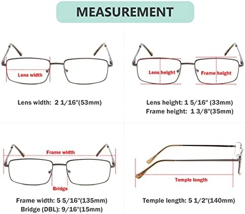 Eyekepper 3-pack Readers Rectangular Spring Temple Large Metal Reading Glasses Men Gunmetal +1.50