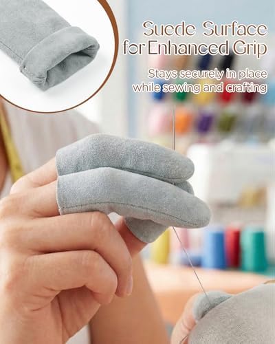 EORTA 10 Pack Leather Finger Cots, Soft Suede Non-Slip Finger Protectors for Needle Felting, Sewing, Electronics Repair, Knitting, Needlework, Embroidery & Crafts, Grey