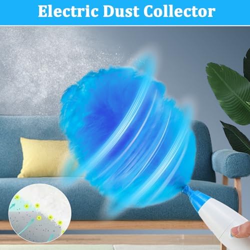 Multifunction Dust Collector Cleaning Brush Feather-Spin Duster Cleaning Tool for Home Office Battery-Driven Electric Dust Collector Multifunction Rotary- Cordless Cleaning Brush with Rod
