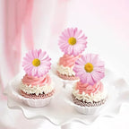 60Pcs Edible Daisy Cupcake Toppers Wafer Paper Flower Cake Topper Decorations Flower Chrysanthemum Party Decorations for Birthday Wedding Kids Birthday Party Supplies Pink