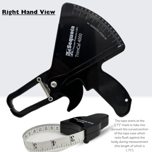 Sequoia Trimcal 4000 Body Fat Caliper with Tape Measure - Precision (Dual-Sided Design) for Fitness Tracking - Color Black & Black