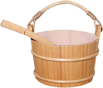 4L Sauna Bucket Wooden Sauna Bucket with Ladle Sauna Starter Set Natural SPA Bath Accessory for Sauna Bathroom