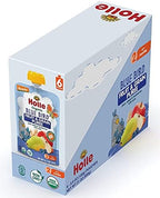 Holle Organic Baby Food Pouches - Blue Bird Baby Puree with Pear, Apple, Blueberry & Oat - (6 Pack) Organic Baby Snacks + Fruit and Veggie Pouches for Weaning Babies 6 Months and Older
