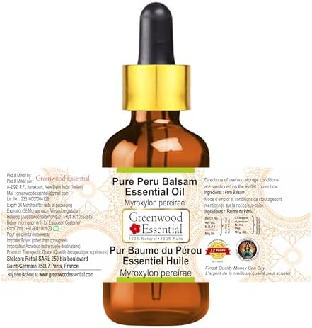 Greenwood Essential Peru Balsam Essential Oil (Myroxylon pereirae) with Glass Dropper | Pure | Viscous Texture | Rich Aroma | Unisex | All Skin Types |Natural Extract Steam Distilled 100ml (3.38 oz)