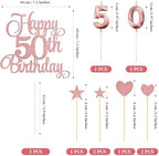 50th Birthday Cake Decorations, 50th Birthday Candles Cake Numeral Candles and Glitter Happy 50th Birthday Cake Toppers Set for Birthday Party Supplies (Rose Gold)