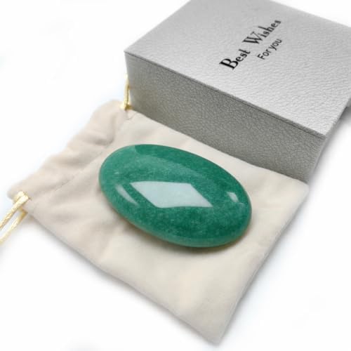 2.4" Green Aventurine Palm Stone for Anxiety Relief, Healing Crystal for Meditation & Stress Relief, Polished Pocket Stone with Gift Box