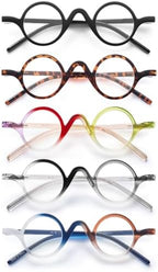 JM 5 Pack Round Reading Glasses for Women Men, Vintage Small Blue Light Blocking Computer Readers with Spring Hinges