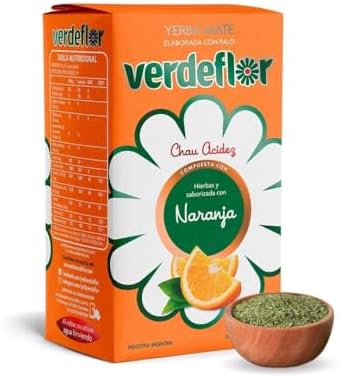 Verdeflor Yerba Mate Tea Orange Infused 500g 1.1LBS| Unsmoked Loose Leaf Clean Natural Energy Drink | Jitter Free | Enjoy With Yerba Mate Gourd and Bombilla | Made In Argentina