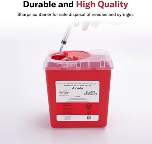 Alcedo Sharps Container for Home and Professional Use 2 Quart (3-Pack), Biohazard Needle and Syringe Disposal, Medical Grade