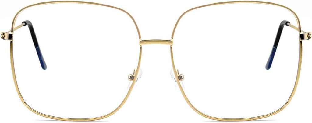 Oversized Square Metal Reading Glasses Women Men, Large Anti Eyestrain Eyewear, Blue Light Blocking Computer Readers