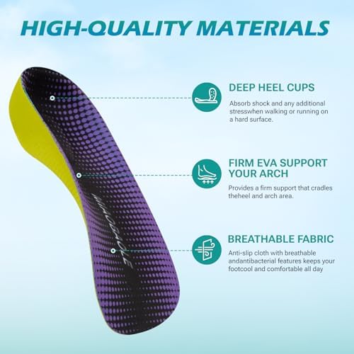 Arch Support Inserts, 3/4 Orthotics Shoe Insoles- Orthotic Insoles for Women Men, Plantar Fasciitis Relief for Heel Pain, Heel Spurs, Flat Feet, Purple (L: Men 6.5-8.5/Women 7.5-9.5)