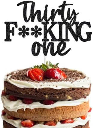 31 Cake Toppers - Happy 31st Birthday Set, Black Glitter & Funny Designs for Men & Women