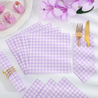 80 Pcs Purple Gingham Napkins, 6.5X6.5 Inch Easter Napkins Purple and White Checkered Napkin Lavender Plaid Napkin Gingham Party Supplies for Baby & Bridal Shower, Wedding, Picnic