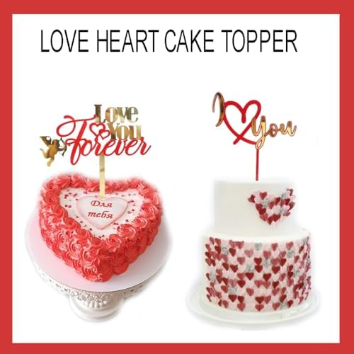 6 Pcs Love Heart Cake Topper Cake Decoration for Valentine's Day Wedding Mother's Day, Acrylic Gold Cupcake Topper Picks Love You Letter Cake Topper for Party Cake Desserts Decor Supplies