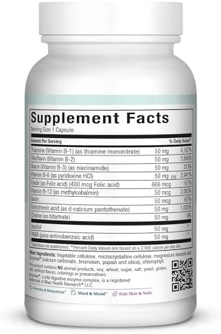 Maxi Health Vitamin B Complex – High Potency B Complex Vitamins B-50 with B1, B2, B3, B6, B12, Biotin & Folate – Support Cellular Energy & Mental Clarity – Kosher – 100 Capsules