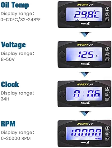 Motorcycle 4 in 1 Multifunction Gauge Koso Mini 4 Meter (RPM Tachometer+Oil Temperature+Voltmeter+Clock) 4in1 Multi-Functional Gauge Digital Multimeter (M14X1.25, Left)
