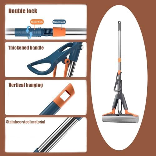 Hand-Washable Collodion Mop, Folding Sponge Mop, Folding Sponge Mop, Squeeze Self-Draining Collodion Mop, Wet and Dry Powerful Absorbent Mop for Kitchen Counter