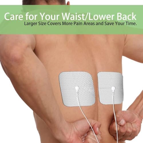 TENS Unit Electrode Pads for Waist and Lower Back Pain Relief Standard 3.5mm Snap-on 4x4" Large Reusable TENS Unit Pads Premium Non-Irritating TENS Pads Replacement Self-Adhesive Electrode Pads-6Pcs