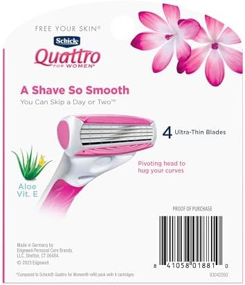 Schick Quattro Womens Razor for Shaving Refllls, Razors for Women Value Pack, Ladies Razors for Legs - 8 Count