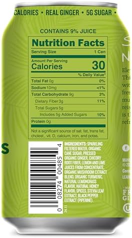 Reed's Ginger Lemongrass Functional Soda - Organic Ginger, Adaptogen Mushroom Blend, Prebiotics - 12oz Cans, 12-Pack